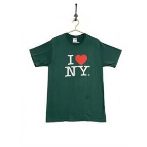 Vintage Y2K I Love NY Graphic T-Shirt Green On Jerzees Tag Size M